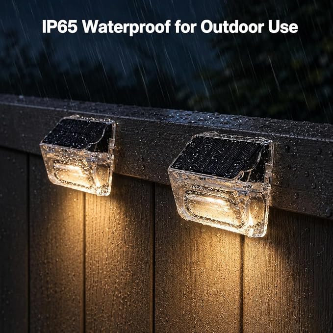 Qualdout Solar Step Lights Outdoor 8 Pack, Waterproof Solar Deck Lights with Clear Acrylic Lens, Warm White Dusk to Dawn Solar Fence Lights for Stairs, Railing, Patio, Yard, Pool, Garden