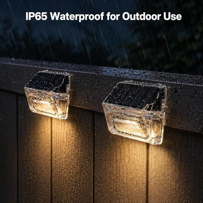 Qualdout Solar Step Lights Outdoor 8 Pack, Waterproof Solar Deck Lights with Clear Acrylic Lens, Warm White Dusk to Dawn Solar Fence Lights for Stairs, Railing, Patio, Yard, Pool, Garden