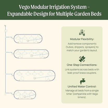 Vego Garden Irrigation Kit - Drip Irrigation System for Raised Garden Beds, Efficient Watering Solution for Vegetables, Flowers, and Plants, Easy DIY Installation (M)