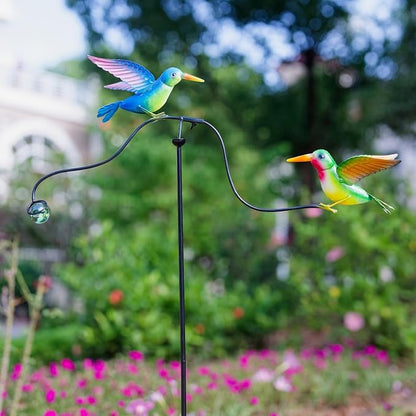 Hummingbird Metal Garden Stakes, in Motion Spinner Garden Balancing Stake, 46 Inch Bird Balancer Stake for Spring Outdoor Yard Art Decorations