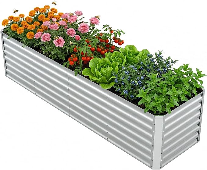 8x2x2 FT Galvanized Raised Garden Bed, Rectangle Elevated Metal Outdoor Planter Box, Large Planter for Flowers, Vegetables, Fruit and Herbs, 24-Inch Ergonomic Height Helps Reduce Bending, Open Bottom