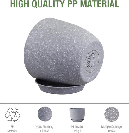 Meowell Plant Pots 12 inch, Plastic Planters with Drainage Holes and Saucers, Large Flower Pots for Indoor Outdoor Plants, Modern Decorative Pots for Garden House Plants, Speckled Grey