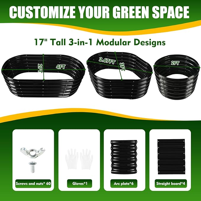 TBMLC 17" Tall Elevated Oval Metal Raised Garden Bed - 4ft x 2ft in Size and 0.8MM Thick Durable Planter Bed/Box for Vegetables Flowers Succulent at Patio/Garden Outdoor (Black, 4X2X1.4 FT)
