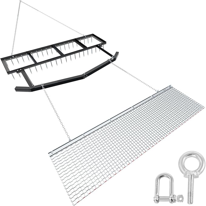 VEVOR Drag Harrow, 6 ft Tow-Behind Driveway Grader with Chain Harrow, Adjustable Width & 80lbs Load Capacity, Heavy Duty Lawn Leveling Rake, Fits ATVs UTVs Tractors, for Gravel Driveway Field