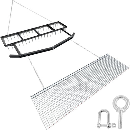 VEVOR Drag Harrow, 6 ft Tow-Behind Driveway Grader with Chain Harrow, Adjustable Width & 80lbs Load Capacity, Heavy Duty Lawn Leveling Rake, Fits ATVs UTVs Tractors, for Gravel Driveway Field