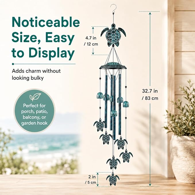 LESES Wind Chimes Sea Turtle Wind Chime for Outside with 4 Aluminum Tubes, Windchimes Outdoors Clearance Home Garden Patio Decor Memorial Wind Chimes for Mom Grandma Unique Birthday Festival Gifts