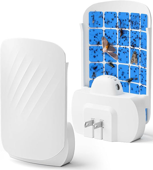 WowCatch Plug-in Flying Insect Trap for Indoors, Fly Trap for Fruit Flies, Gnats & House Flies, UV Light Indoor Bug Catcher for Home, Kitchen, Mess-Free Alternative to Bug Zapper, 1 Device 2 Refills