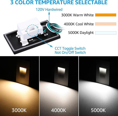LEONLITE 6-Pack 5CCT 120V LED Step Lights, Vertical, Black | 150LM, 5%-100% Dimmable, CRI90, ETL, Indoor Outdoor Stair Lights, Wet Location, 2700K/3000K/3500K/4000K/5000K, Aluminum