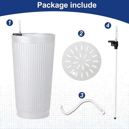 FENCY Self Watering Tall Planters Set of 2, White Round | 24 Inch, with Water Level Indicator& Spacious Reservoir, Plastic Tapered Pots, Weather-Resistant, Front Door Decor