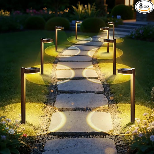 APONUO 8 Pack Solar Pathway Lights Outdoor, 3 Color Temperatures Selectable CCT, Focused Ground Spot Lens, Brighter Up to 12 Hrs IP65 Waterproof Path Lights for Walkway Driveway Yard Garden(Brown)