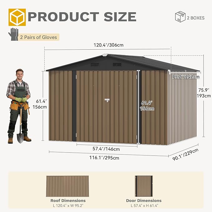 DWVO 10'x8' Large Metal Outdoor Storage Shed, Heavy Duty Tool Storage Sheds for Backyard Patio Lawn - Ideal for Bicycles, Garden Tools, and Lawn Equipment, Easy-to-Assemble, Brown