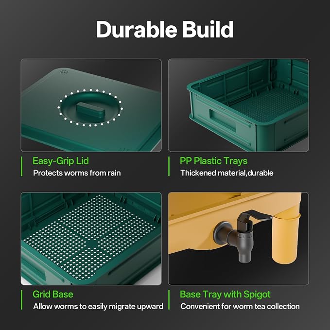 85L Worm Compost Bin, 5-Layer Worm Composter for Indoor & Outdoor, Starter Kits for Vermicomposting Starter, Garden Worm Composting Bin for Recycling Food Waste (Green)