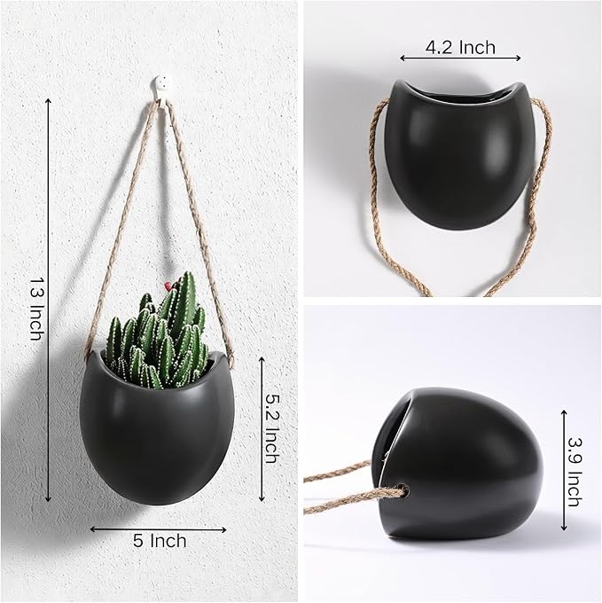 Set of 3 Ceramic Wall Planters Decor Small Hanging Vases Lovely Flower Pots | Wall Decor for Home, Entryway, Hallway, Deck, Bathroom, Living Room, Dining Room, Garden, Farmhouse, Restaurants, Office, etc