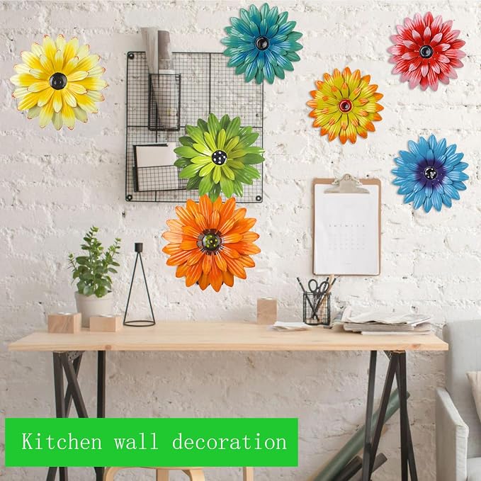 Outdoor Metal Wall Art Decor, 2 Pack 8 Inch Sunflower Wall Decorations, Hanging Outdoor Wall Decor, Handmade Metal Flowers for Outdoor Outside Indoor Decor,Orange