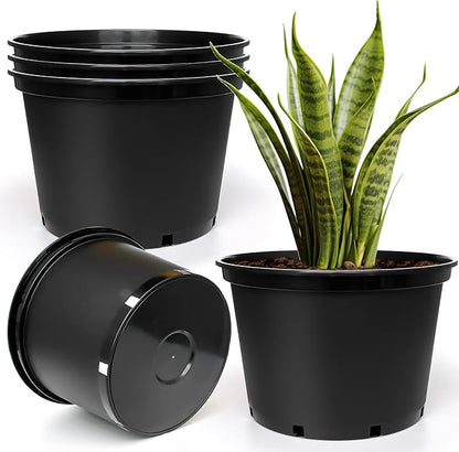 RooTrimmer 7 Gallon Plastic Nursery Pots, 15 Inch Large Plastic Pots for Plants, Round Plant Pots with Drainage Holes, Flower Pots for Outdoor Indoor Plants, Gardening Gifts for Women (5-Pack, Black)