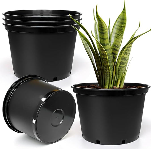 RooTrimmer 7 Gallon Plastic Nursery Pots, 15 Inch Large Plastic Pots for Plants, Round Plant Pots with Drainage Holes, Flower Pots for Outdoor Indoor Plants, Gardening Gifts for Women (5-Pack, Black)