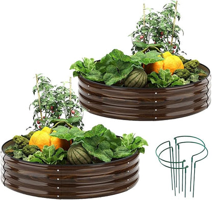 ZFHgarden Galvanized Metal Planter Round Raised Garden Bed Kit for Gardening Outdoor Grow Garden Box Raised Flower Bed Galvanized Planter Outdoor 2PC 2x2x1FT