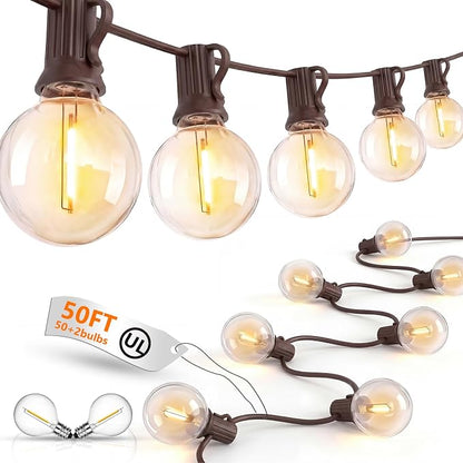 50Ft LED Globe String Lights Shatterproof Waterproof G40 Outdoor Patio String Light with 52 Dimmable LED Bulbs, Hanging Patio Lights for Indoor Bistro Pergola Tents Wedding Party Christmas Decor-Brown