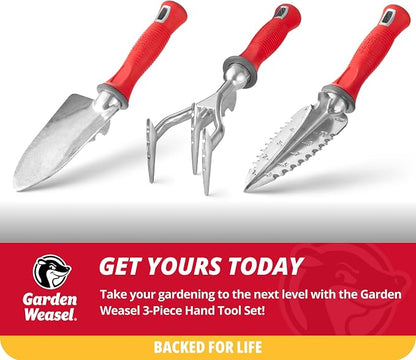 Garden Weasel 3-Piece Hand Tool Combo Set | Trowel, Transplanter and Cultivator | Heavy Duty Lawn and Garden Set, Digging, Planting, and Weeding | 91370