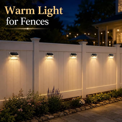 Qualdout Solar Outdoor Lights, 8 Pack Solar Fence Deck Lights, Waterproof Outside Lighting for Step Railing Wall Pool Stair Yard Garden Patio Pool Decorations (Warm White)