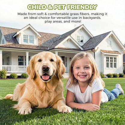 Artificial Grass Rug Indoor Outdoor, 5 x 10FT Fake Grass Turf with Drainage Holes, Realistic Artificial Lawn Rug Dog Pets Mat, Turf Carpet for Garden Lawn Landscape Balcony Patio Backyard Decor