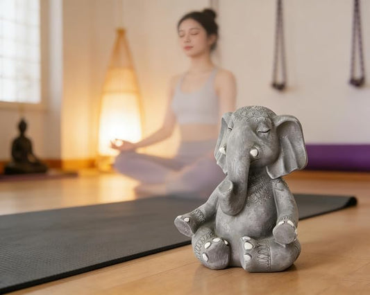 Elephant Zen Buddha Meditating Statue Decor, 5.5 inch Suitable for Home Office Desk Shelf, Gift for Elephant Enthusiasts Zen Practitioners