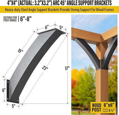 AECXM Heavy Duty 4''x4'' (Actual: 3.2''x3.2'') Arc 45° Angle Support Brackets, for gazebos, Decks, porches, Log Cabins and Other Wood Frame Degree Angle Pergola (8-Bracket)