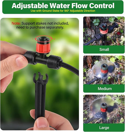 Kalolary 30Pcs Push-to-Fit Drip Irrigation Emitters for 1/4" Tubing, Adjustable 360 Degree Vortex Drip Emitters Irrigation Dripper Sprinklers with 6PCS End Plugs for Garden Irrigation System(Red)