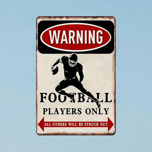 Football Tin Sign Football Decor Gifts For Boys 8-12 Football Posters For Boys Kids Bedroom Stuff Wall Signs Warning Football Players Only All Others Will Be Struck Out 12x8 Inches