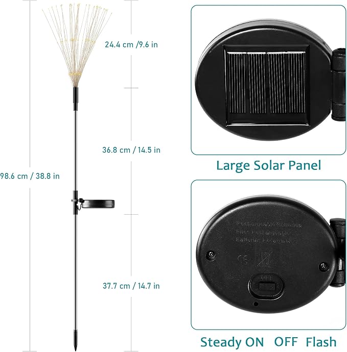 JJGoo Solar Firework Lights, 2 Pack 135 LEDs 2 Lighting Modes Solar Lights Outdoor Waterproof for Garden Patio Walkway Pathway Party Wedding Christmas Decorative - White