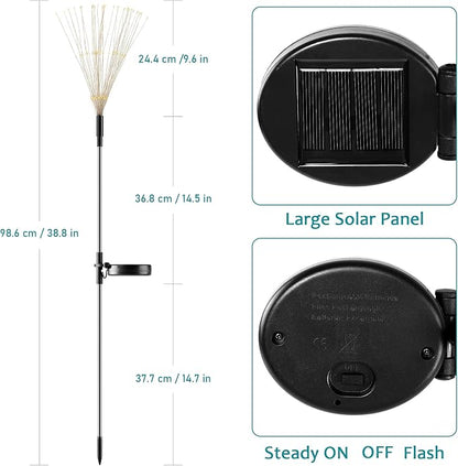 JJGoo Solar Firework Lights, 2 Pack 135 LEDs 2 Lighting Modes Solar Lights Outdoor Waterproof for Garden Patio Walkway Pathway Party Wedding Christmas Decorative - White