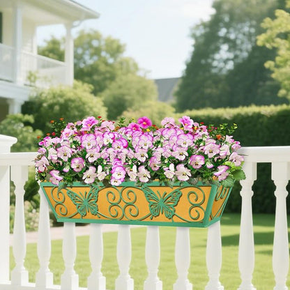 2 Pack 24 Inch Window Boxes Planters Railing Planter Box with Adjustable Brackets for Porch Fence Patio Balcony Hanging Flower Baskets with Woven Fabric for Outdoor Garden Decor - Green