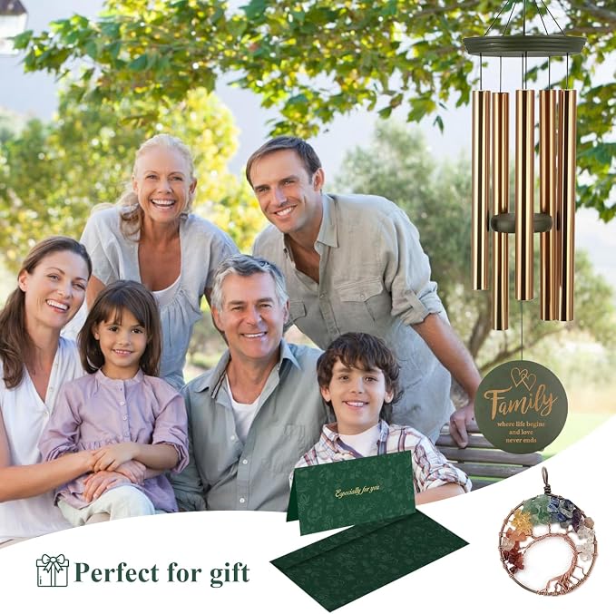 ASTARIN Wind Chimes for Outside, Large Outdoor Windchimes with Engraved Tree of Life, Premium Tuned Metal Chimes for Mother/Grandma, Home & Garden Decor with Soothing Tone