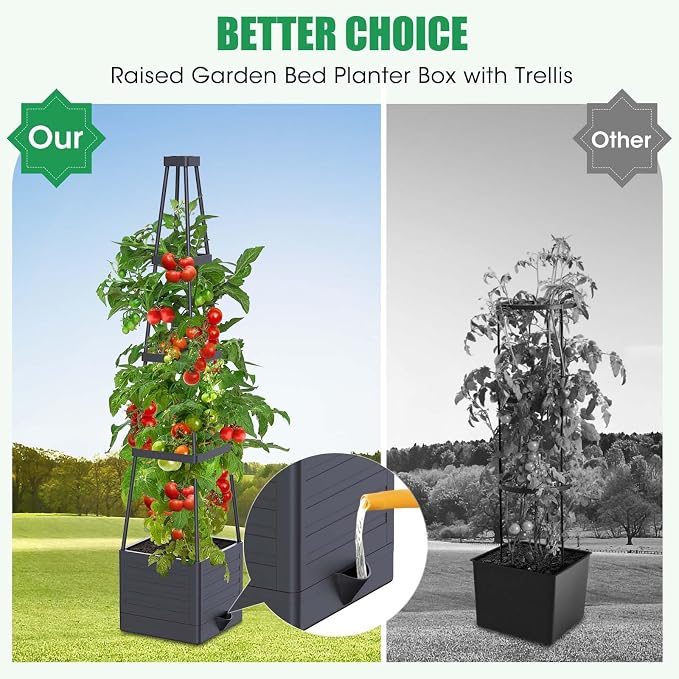 4 Pack Raised Garden Bed Planter Box with Trellis, 57" Self-Watering Tomato Cage Planters for Climbing Plants Vegetable Vine Flowers Outdoor & Indoor (57x9.8x9.8IN)