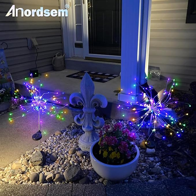 Anordsem Solar Garden Lights Outdoor: Bendable Copper Wire with 120 LED Firework Beads - Colorful Waterproof DIY Fairy Decoration for Yard Pathway Patio - Gifts for Women Mom Homeowners