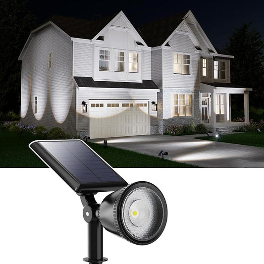 Solar Powered Sunset Spotlight Outdoor Waterproof Spot LED Accent Landscape Uplight for Outside Trees, House Flag, Sculptures, Patio, Wall, Yard and Garden, Independently Adjustable Light & Panel