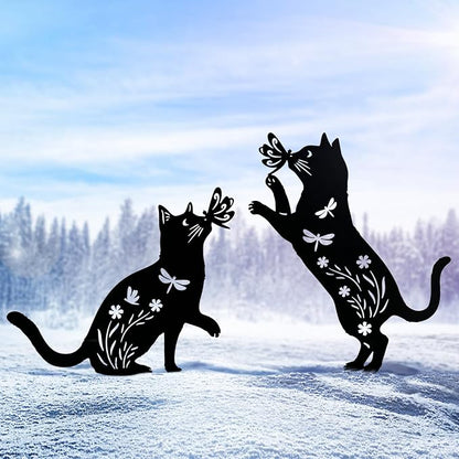 TIGGSY Cat Metal Decorative Garden Stakes Cat Gifts for Women/Men Unique Gifts Silhouette Statues for Yard Art, Outside, Patio, Outdoor Decor, Garden Decorations, Lawn Ornaments
