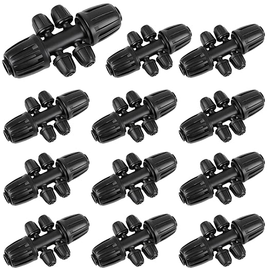 12 Pcs 1/2 Inch to 1/4 Inch Irrigation Tubing Fittings, 1/2"(1/2" ID x 0.65" OD) to 1/4" Drip Barbed Tee Adapter 16mm Anti-Drop Locked Nut T Reducer to 1/4" Distribution Line Connector