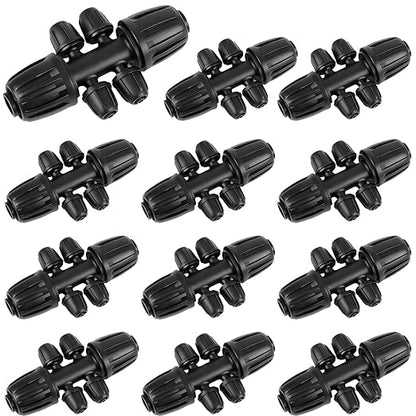 12 Pcs 1/2 Inch to 1/4 Inch Irrigation Tubing Fittings, 1/2"(1/2" ID x 0.65" OD) to 1/4" Drip Barbed Tee Adapter 16mm Anti-Drop Locked Nut T Reducer to 1/4" Distribution Line Connector