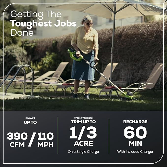 Greenworks 40V 16" (Push) Cordless Lawn Mower (1/3 Acre) + 12" String Trimmer + Leaf Blower, 4.0Ah + 2.0Ah Batteries and (2) Chargers Included