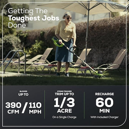 Greenworks 40V 16" (Push) Cordless Lawn Mower (1/3 Acre) + 12" String Trimmer + Leaf Blower, 4.0Ah + 2.0Ah Batteries and (2) Chargers Included