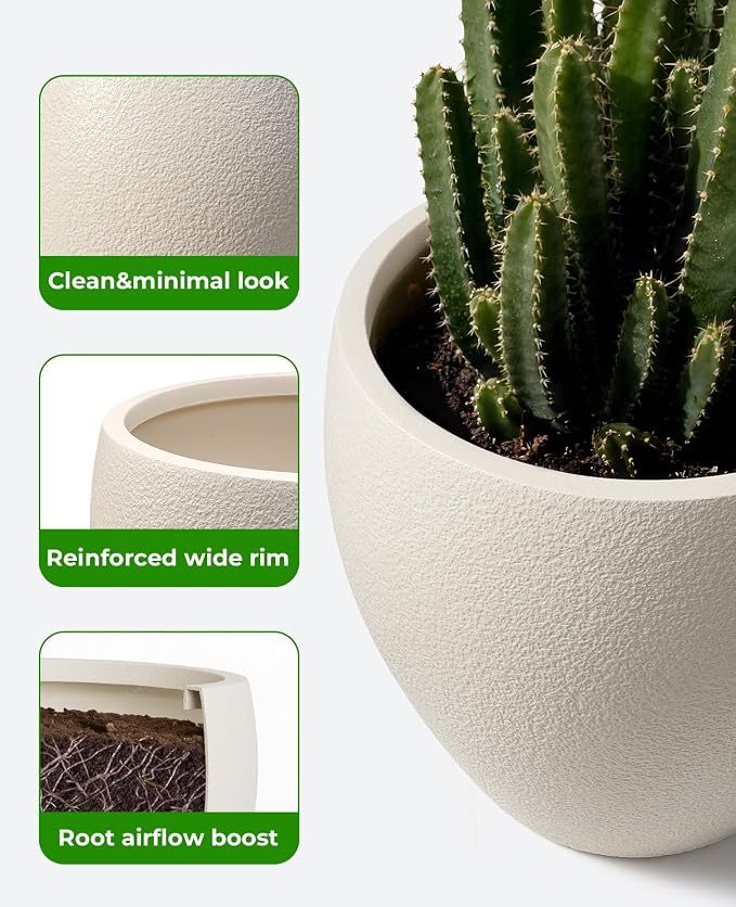 homenote Flower Pots 14.5 Inch,Large Plant Pots Indoor with Drainage,Plastic Pots for Plants,Garden Pots for Outdoor,Large Planters for Indoor Plants,Big Plastic Planter,White