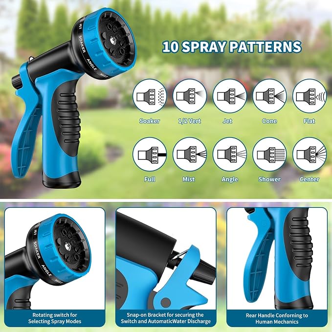 50ft Water Hose, Non Kinking Stainless Steel Hose, Kink Free Flexible 50 Foot Metal Hose for Outside Yard Backyard Lawn, Burst Proof with 10-Pattern Nozzle