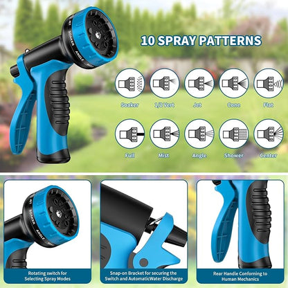 50ft Water Hose, Non Kinking Stainless Steel Hose, Kink Free Flexible 50 Foot Metal Hose for Outside Yard Backyard Lawn, Burst Proof with 10-Pattern Nozzle