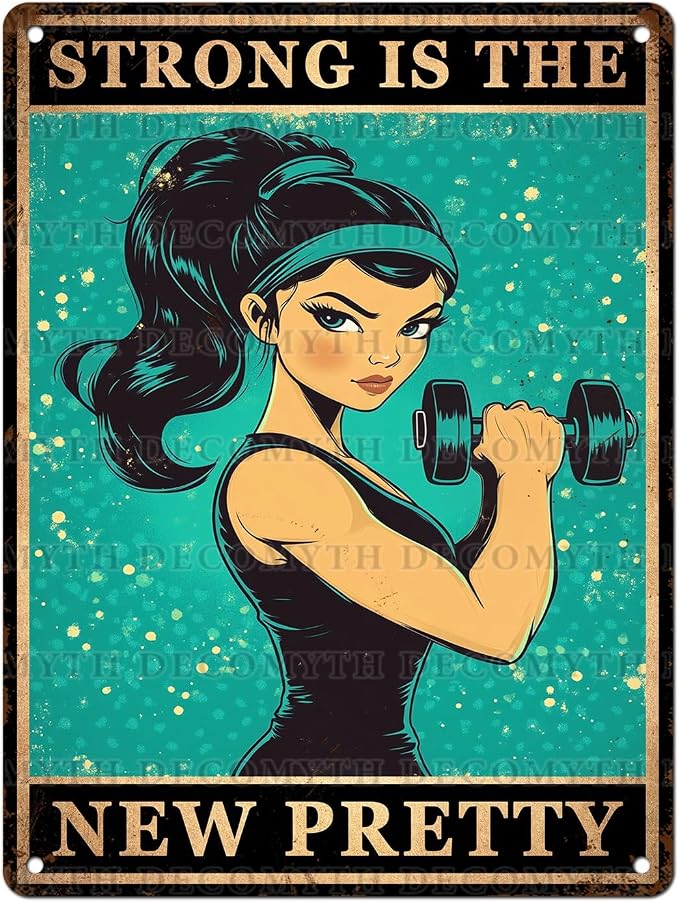 Gym Room Sign Weightlifting Metal Poster Strong Is The New Pretty Motivational Poster for Workout Sign for Home Gym Motivational 12 * 16inch