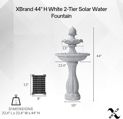 XBrand 44" Solar Powered Outdoor Fountain, Elegant 2-Tier Cascading Water Feature, Fiberglass Resin Garden & Patio Fountain with Solar Panel - White
