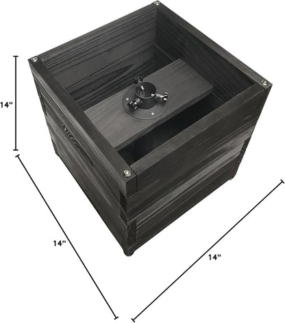 Large Decorative Wooden Planter w/ Universal Pole Support for String Light Poles, Umbrellas, Bird Feeders. Solid Wood Outdoor Garden Patio Box for Plants(Does not include Pole), 14"x14"x14", Black