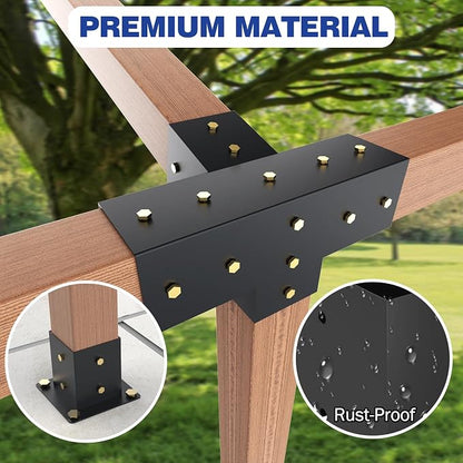 Pergola Kit, 15° 4-Way Slanted Roof Pergola Bracket Set, PowderCoated Roof Wall Mount Pergola Brackets 4" x 4" (Actual: 3.5x3.5 Inch), Pergola Hardware for Porch Gazebo Backyard (3 pcs), Black