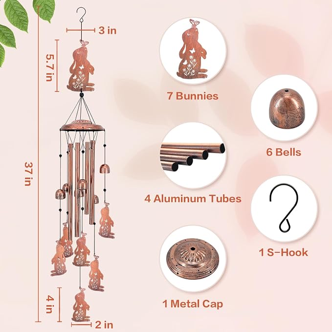 Bunny Wind Chimes for Outside,Bunny Gifts for Women/Men/Sympathy/Memorial Gifts/Birthday Festival Metal windchimes Outdoors/Indoors,Patio,Garden Decor,Home,Yard