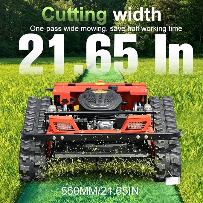INFRONT Remote Control Lawn Mower - All Terrain Tracks, 45° Slope Climbing, Gas Electric Hybrid, High Power Strong Mower